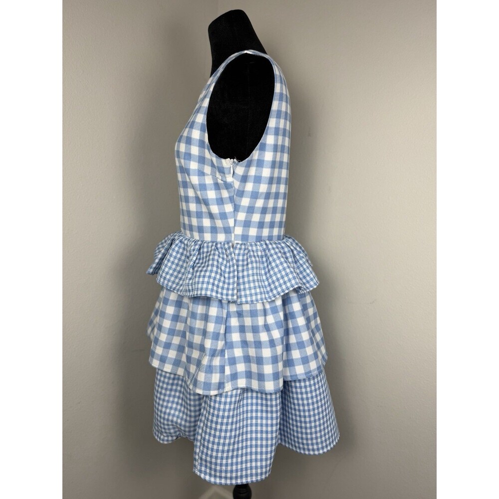 English Factory Blue Gingham Tiered Ruffle Dress Size M Fit & Flare Lined - Picture 9 of 14
